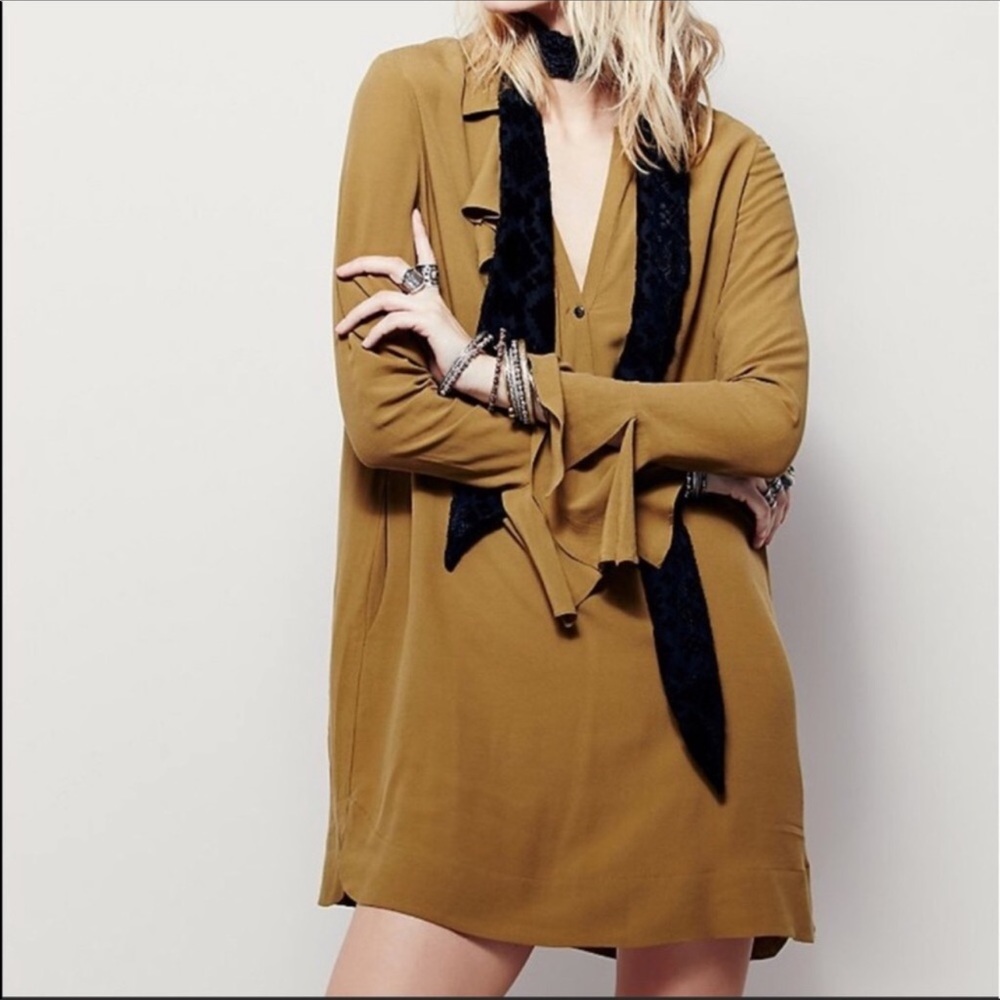 Free People V-Neck Ruffle Mini Dress